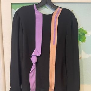 ROKSANDA 8 100% Silk Black Blouse with lavender and nude stripes, NEW!!